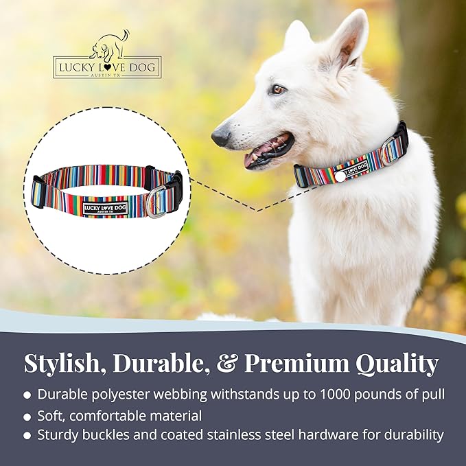 Lucky Love Dog - Adjustable Dog Collar with Easy Click Buckle for Small to Large Ones, Durable, & Comfortable for Male & Female Dogs, Pet Collar for Puppies & Adult Dogs - Hippie, Medium