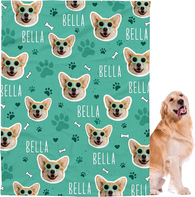 Personalized Pet Blanket,Custom Pet Blanket with Name Photo,Puppy Blanket Gift for Dogs Cats Lovers Mom Dad,Soft Cozy Fleece Throw for Bed Sofa Travel Large 80"x60"