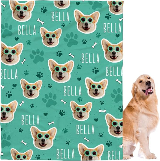 Personalized Pet Blanket,Custom Pet Blanket with Name Photo,Puppy Blanket Gift for Dogs Cats Lovers Mom Dad,Soft Cozy Fleece Throw for Bed Sofa Travel Large 80"x60"
