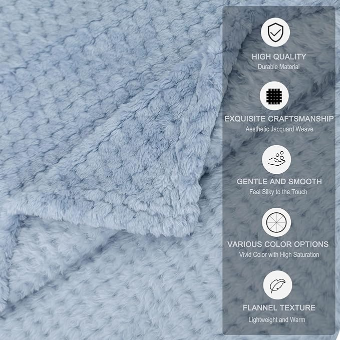 uxcell Flannel Fleece Bed Blankets, Soft Warm Microfiber Blanket, Mesh Fuzzy Plush 330GSM Lightweight Decorative Solid Blankets for Bed Queen (78"x90") Smoked Blue