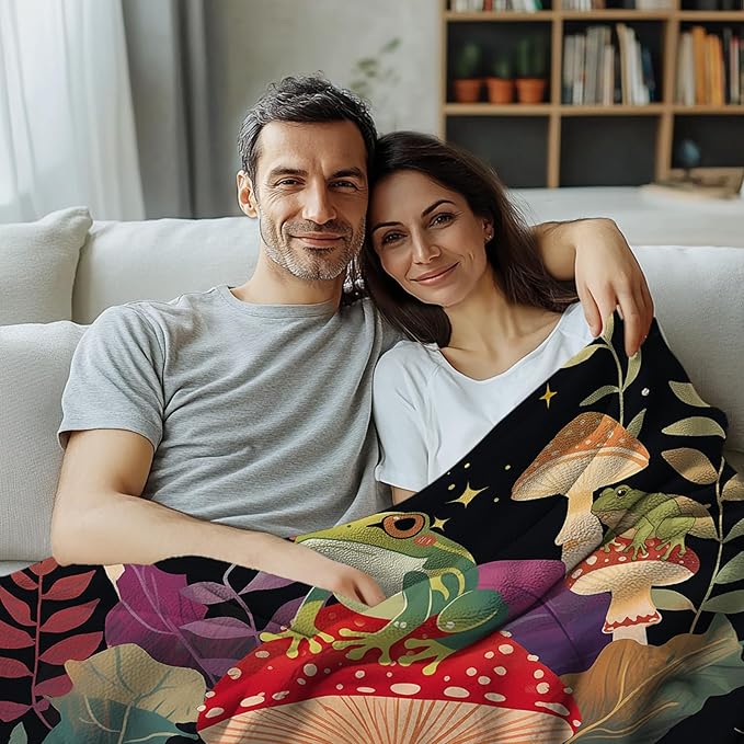 Frog Blanket Gifts for Women Men, Mushroom Throw Blanket, Frog Theme Gifts for Frog Lovers, Frog Decor Birthday Gifts Ideas on Sofa Couch, 50" X 60"