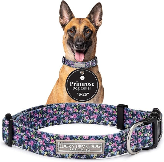 Lucky Love Dog - Adjustable Dog Collar with Easy Click Buckle for Small to Large Dogs, Durable, & Comfortable Collar for Male & Female Dogs, Pet Collar for Puppies & Adult Dogs - Primrose, Large