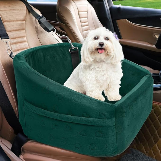 Dog Car Seat for Small Medium Dogs,Detachable Washable Dog Booster Seat Under 30lbs, Pet Car Seats Travel Bed with Storage Pockets and Safety Belt(Green)
