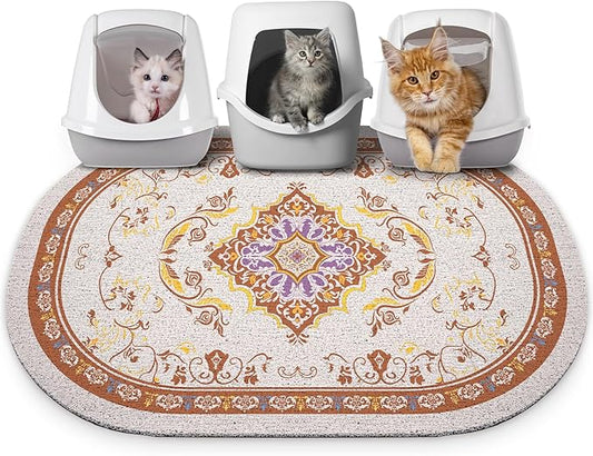 Bienbee Cat Litter Mat, 40" x 30" Jumbo Size Litter Box Mat Rug with Non-Slip Bottom, Easy to Clean Cat Supplies Accessories Essentials for Indoor Kitty Kitten Floor,Brown XL
