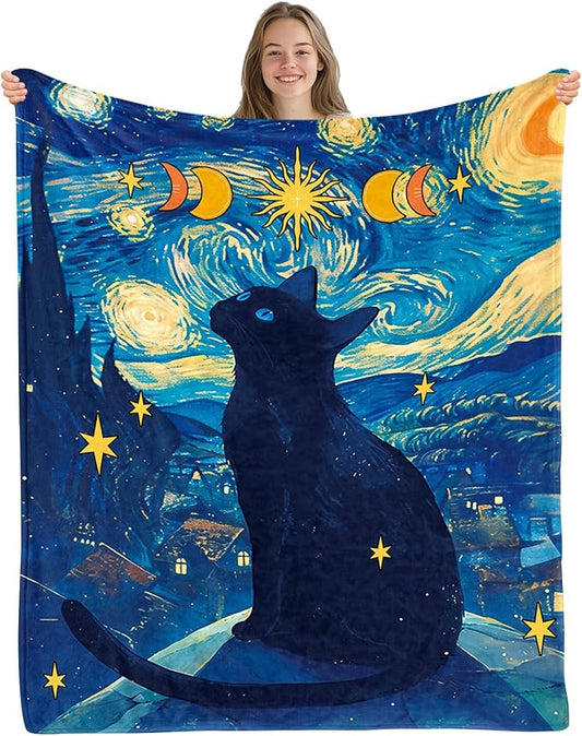 Cat Blanket 50"x60", Birthday Gifts for Women, Cool Cat Gifts for Cats Lovers, Ideal Cats Themed Gift for Sofa Couch Room