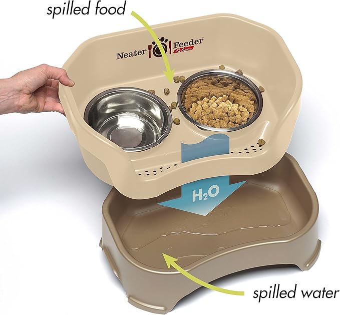 Neater Feeder Deluxe Mess Proof Dog Bowls Elevated for Large Breeds – Made in USA – No Spill Raised Slow Feeder Elevated Dog Bowl Stand, Stainless Steel Food and Water Bowl Set, Cappuccino