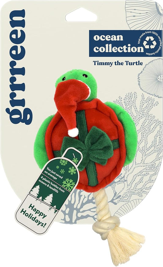 Holiday Collection Dog Toys | Small Sized Timmy The Turtle | Cute, Durable, & Sustainable Plush Chew Toys for Dogs | Festive Stocking Stuffer Gift