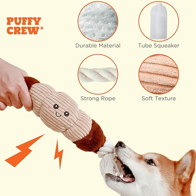 Squeaky Dog Plush Toy, Bakery Bite_Stick Collection, 12", for Various Sized Dogs (Croissant, Large)