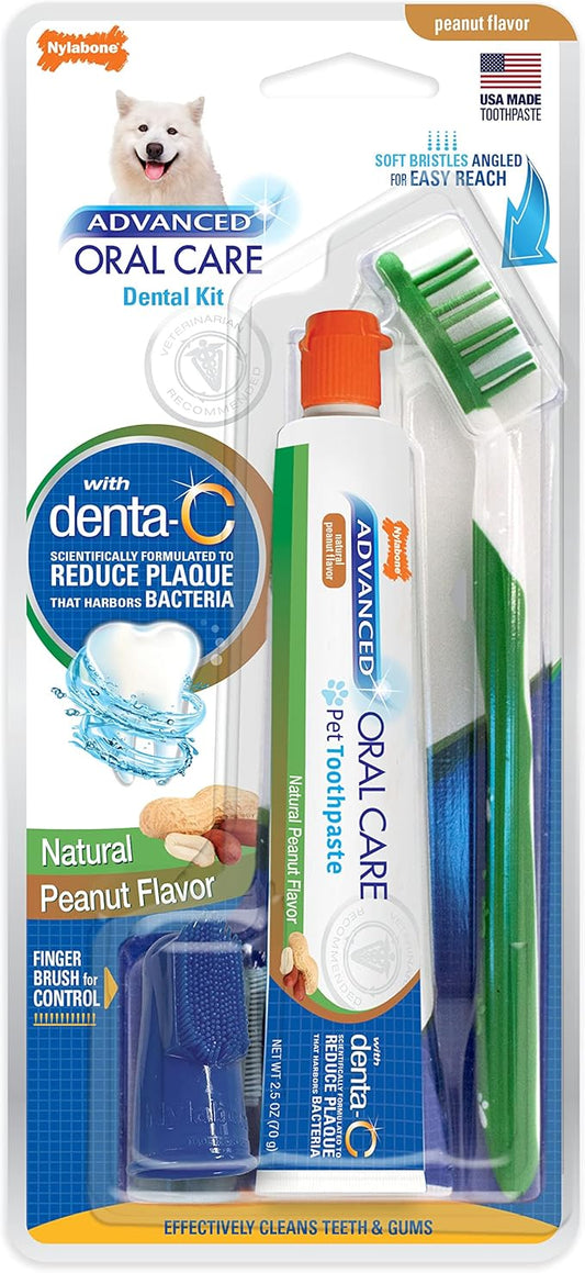 Nylabone Advanced Oral Care Natural Dog Dental Kit Peanut Flavor 2.5 oz.