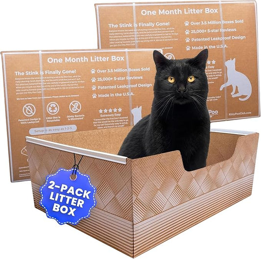 Leakproof Disposable 2-Pack Cat Litter Box Only - Made in The USA | Unmatched Odor Control | Recyclable — Kitty Poo Club