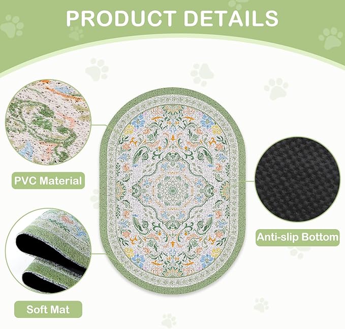 Bienbee Cat Litter Mat, 33" x 22" Large Size Litter Box Mat Rug with Non-Slip Bottom, Easy to Clean Cat Supplies Essentials for Indoor Kitty Kitten Floor,Bean-Green L