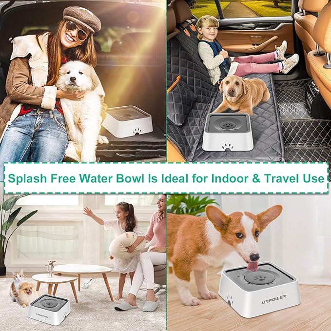 URPOWER 2.5L Dog Water Bowl 85oz Large Capacity Dog Bowls No Spill Pet Water Dispenser for Messy Drinkers Splash Proof Slow Feeder Vehicle Carried Travel Bowl for Dogs, Cats &Pets