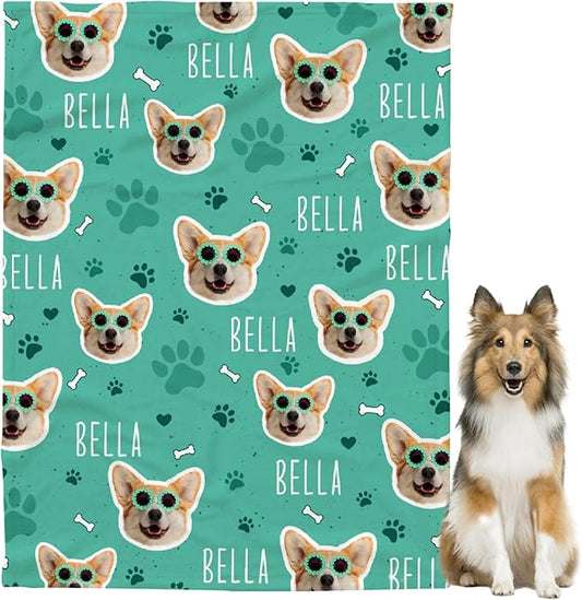 Personalized Pet Blanket,Custom Pet Blanket with Name Photo,Puppy Blanket Gift for Dogs Cats Lovers Mom Dad,Soft Cozy Fleece Throw for Bed Sofa Travel Medium 60"x50"