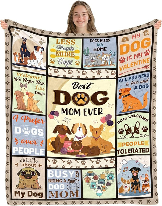 Dog Mom Gifts for Women, Dog Mom Blanket 50"X60", Gifts for Dogs Lovers, Best Dogs Mom Ever Throw Blanket
