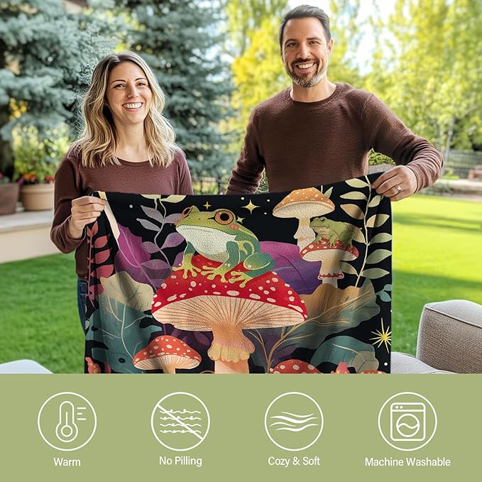 Frog Blanket Gifts for Women Men, Mushroom Throw Blanket, Frog Theme Gifts for Frog Lovers, Frog Decor Birthday Gifts Ideas on Sofa Couch, 50" X 60"
