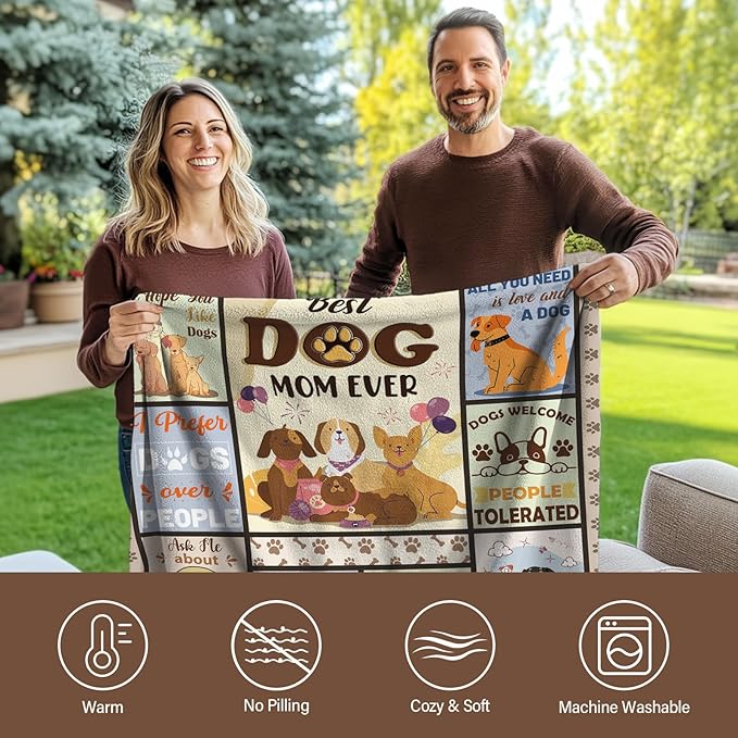 Dog Mom Gifts for Women, Dog Mom Blanket 50"X60", Gifts for Dogs Lovers, Best Dogs Mom Ever Throw Blanket