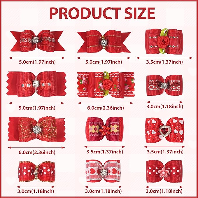 Yxiang 24PCS Dog Hair Bows, Red Cute Dog Hair Bows Yorkie Puppy Bows with Rubber Band Pet Grooming Bows Colored Polka Dot Dog Hair Accessories for Small Dogs