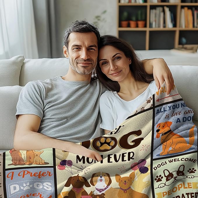 Dog Mom Gifts for Women, Dog Mom Blanket 50"X60", Gifts for Dogs Lovers, Best Dogs Mom Ever Throw Blanket