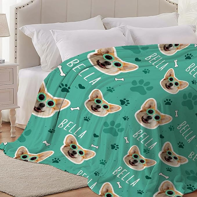 Personalized Pet Blanket,Custom Pet Blanket with Name Photo,Puppy Blanket Gift for Dogs Cats Lovers Mom Dad,Soft Cozy Fleece Throw for Bed Sofa Travel Extra Small 40"x30"