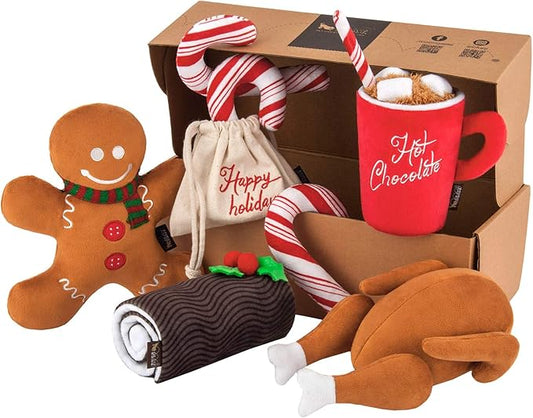 P.L.A.Y. Cute Plush Dog Toys - Holiday Classic Christmas Themed Durable Squeaker Chew Toy, Great for Puppies & Small, Medium, Large Dogs - Machine Washable, Recycled Material (5 Piece Set)
