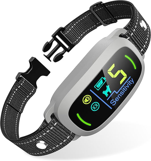 Dog Bark Collar for Large Medium Small Dogs, Rechargeable Smart Bark Collar, Anti Barking Training Collar with 5 Adjustable Sensitivity Beep Vibration (Grey)