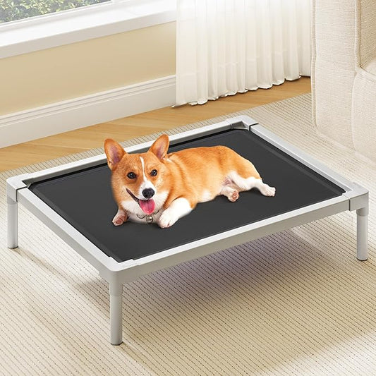 YITAHOME Cooling Elevated Dog Bed, Chew Proof Raised Pet Cot with Aluminum Frame, Breathable Textilene Mesh, Enclosed Edges, Non-Slip Feet, Sturdy Dog Bed for Indoors & Outdoors, Black, 32 Inch