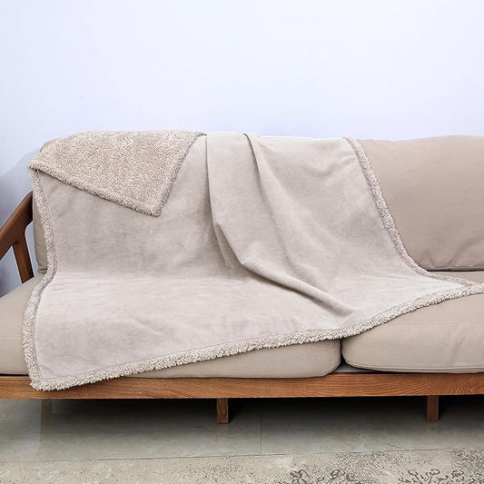 Catalonia Waterproof Liquid Pee Proof Fleece Sherpa Blanket for Bed Couch Sofa, Protector Cover for Baby, Cozy Lining Throws for Camping Boating (Camel/Taupe, 50x60 inch)