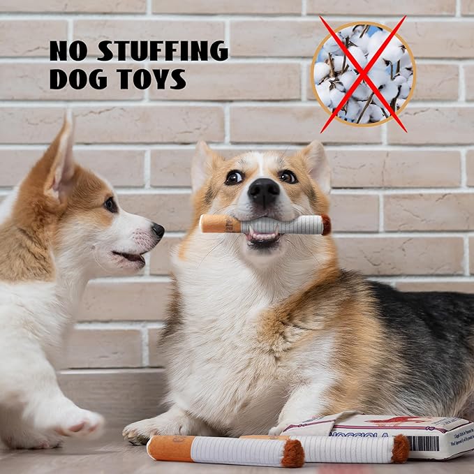 Nocciola Squeaky Sounds Puff Stick Dog Toys, Funny Interactive Plush Pitbull Husky Frenchie Pug Puppy Toys for Small to Medium Breed, Dog Accessories Boy Gifts- CHEWGARETTE