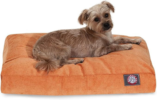 Majestic Pet Shredded Memory Foam Dog Bed Large with Removable Washable Cover – Rectangle Orthopedic Dog Bed–Durable Dog Crate Bed-Flat Dog Bed for Senior Dogs - (44x36) L - Villa - Orange