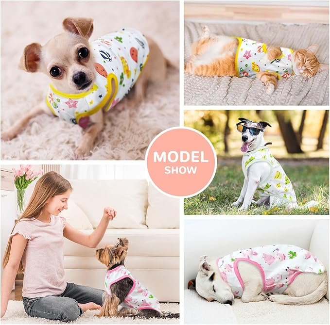 PETCARE 3 Pack Premium 95% Cotton Small Dog Shirts Clothes - Soft Cute Puppy Outfits - Comfort Fashion Dog Shirt Vest for Small Dogs Cats Shih Tzu Doggy Kitten Chihuahua Yorkie Clothes Pajamas