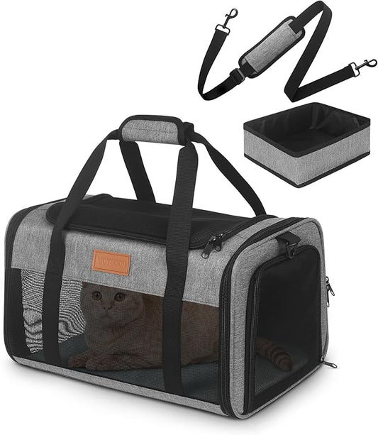 PETUX TSA Approved Pet Carrier in Cabin, 17"x11"x9.5" Soft Cat Carriers for Small Cats and Dogs Up to 15 LB, Top-Open Portable Pet Carrier Airline Approved with Litter Box and Anti-Scratch Mesh, Grey