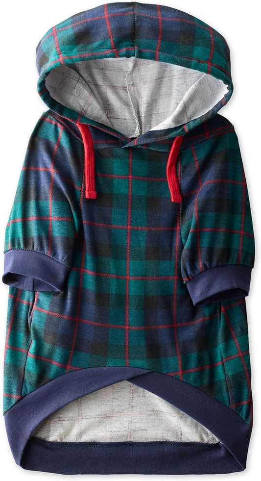 100% Organic Cotton Rocky - The Comfy Dog Hoodie Pet Coat for Small, Medium and Large Dogs, Black Watch Plaid, Medium