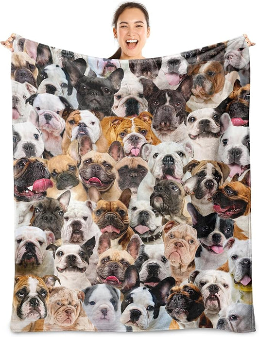 Bulldog Blanket,Bulldog Gifts for Dog Lovers,Bulldog Flannel Blanket Throws for Dog Mom Dad,Soft Warm Blankets for Sofa Bed Home Decor,Gifts for Adult Men Women Halloween Christmas,60"x80"