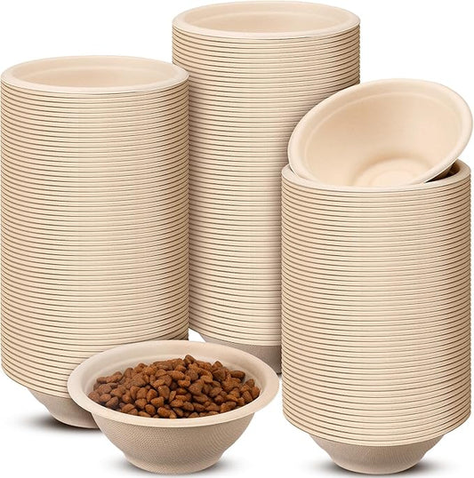 Thenshop 200 Pcs Biodegradable Disposable Pet Bowls Bulk Travel Paper Food Bowls for Small Dogs Puppy Cat Food Dish Safe Container for Outdoor Small Animal Feeding and Watering Supplies(12 oz)
