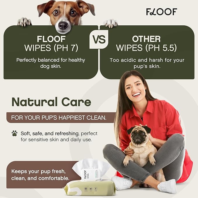 Floof Hypoallergenic Dog Wipes – Natural Aloe Grooming Wipes for Paws Face Ears Eyes & Bum – Vet-Formulated Extra Thick Safe for Puppies & Adult Dogs – 216 Count
