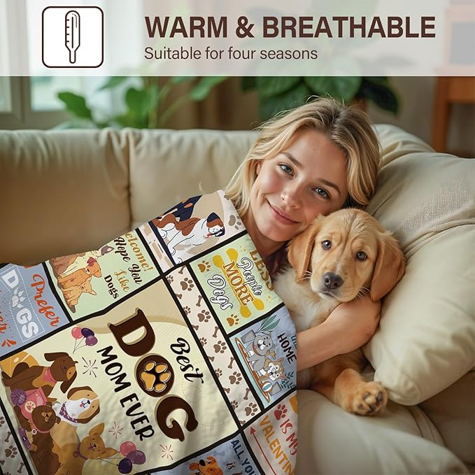 Dog Mom Gifts for Women, Dog Mom Blanket 50"X60", Gifts for Dogs Lovers, Best Dogs Mom Ever Throw Blanket