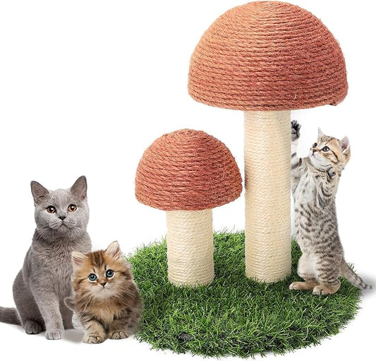 Cat Scratching Post, Mushroom Claw Scratching Post for Kitty, Natural Sisal Cat Scratchers Pole, 15x12 Inch Cat Interactive Toys