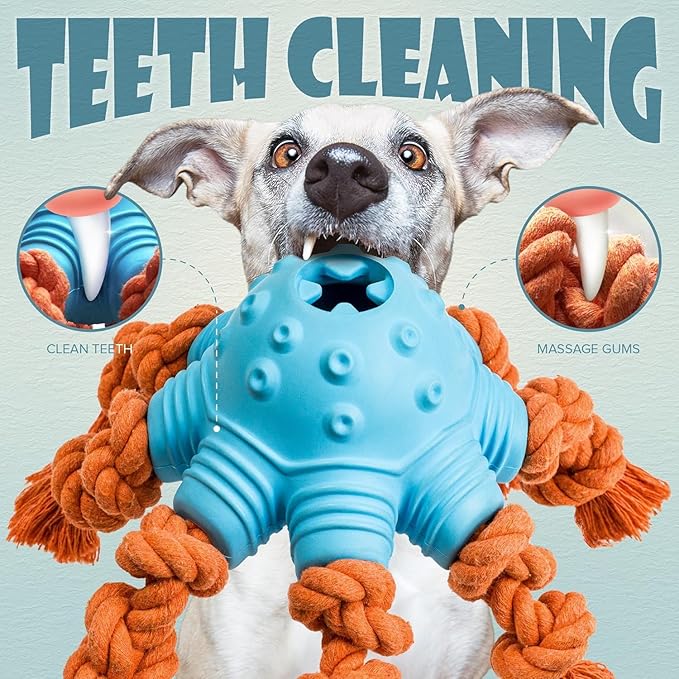LEGEND SANDY Large Dog Toys for Aggressive Chewers Large Breeds, Octopus Durable Rubber Dog Chew to Keep Them Busy, Treat Dispensing Puzzle Toys, Interactive Tug of War Rope