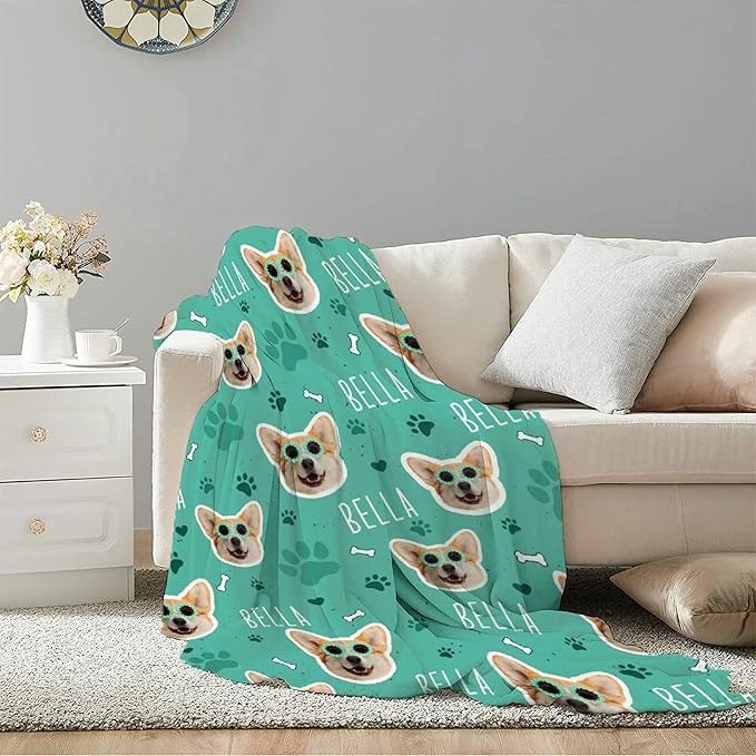 Personalized Pet Blanket,Custom Pet Blanket with Name Photo,Puppy Blanket Gift for Dogs Cats Lovers Mom Dad,Soft Cozy Fleece Throw for Bed Sofa Travel Extra Small 40"x30"
