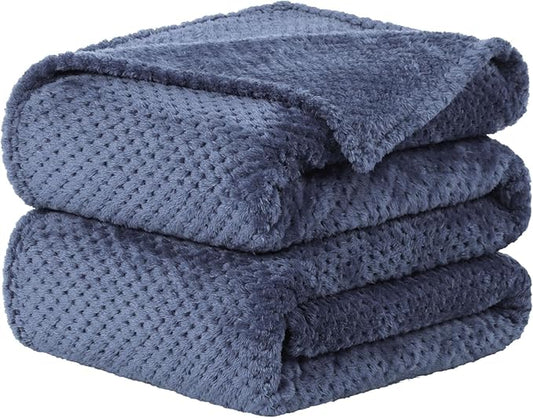 uxcell Flannel Fleece Bed Blankets, Soft Warm Microfiber Blanket, Mesh Fuzzy Plush 330GSM Lightweight Decorative Solid Blankets for Bed Full (70"x78") Navy Blue