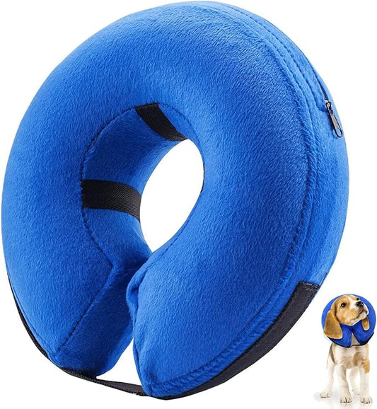 E-KOMG Dog Cone After Surgery, Protective Inflatable Collar, Blow Up Dog Collar, Pet Recovery Collar for Dogs and Cats Soft (Medium(8"-12"), Blue)
