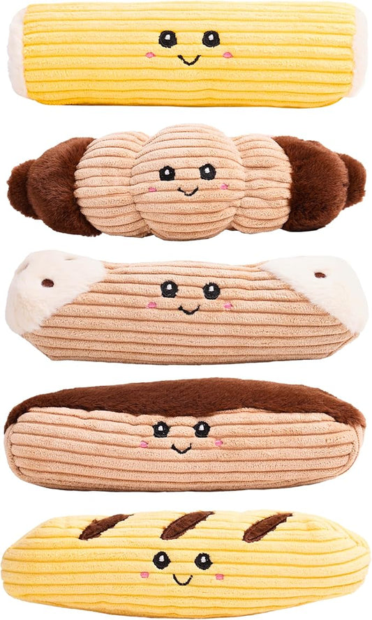 Squeaky Dog Plush Toy, Bakery Bite_Stick Collection, 8", for Small and Medium Dogs (5 in 1, Small)