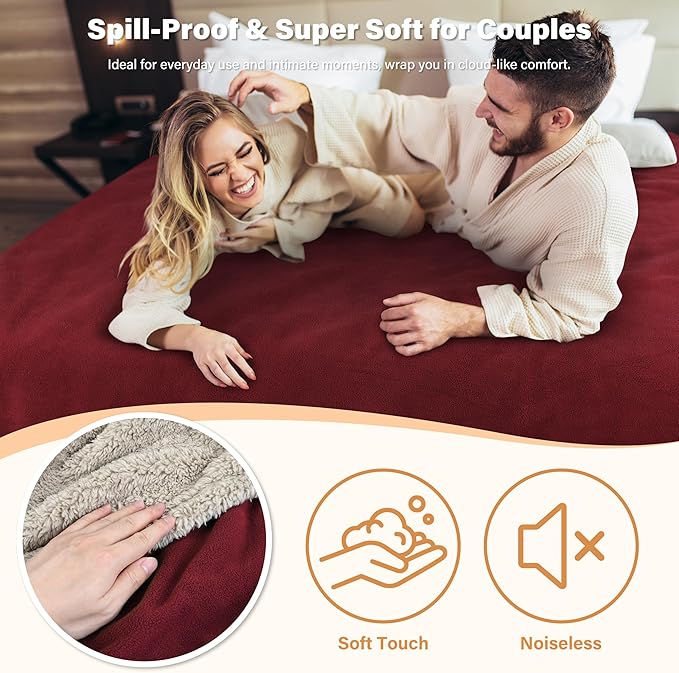 Catalonia Waterproof Bed Blanket for Intimacy, Love Couples Leakproof Bed Cover, Reversible Protector Squirt Blanket, Splash Stain Proof Blanket Pad for Adults, Washable, 80X90 inches, Wine