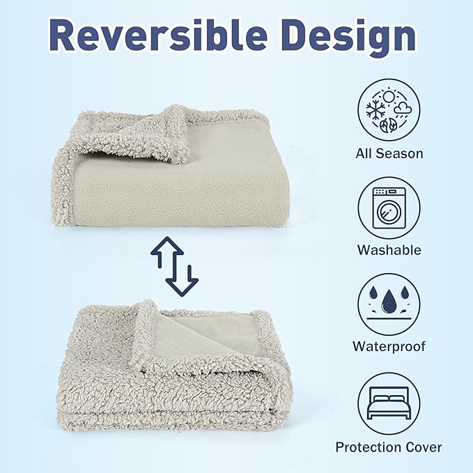 Catalonia Waterproof Liquid Pee Proof Fleece Sherpa Blanket for Bed Couch Sofa, Protector Cover for Baby, Cozy Lining Throws for Camping Boating (Camel/Taupe, 50x60 inch)