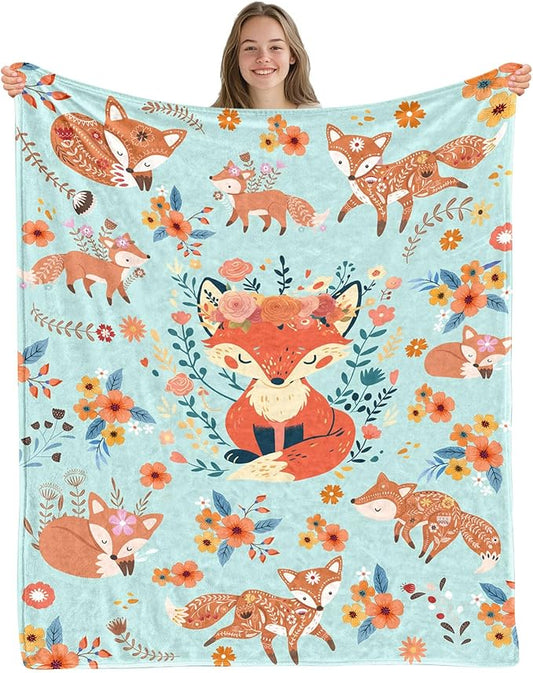 Cute Fox Blanket for for Fox Lovers, Ideal Fox Gifts for Women, Fox Throw Blanket for Adult, Flannel Blankets Gifts for Bedding Sofa Living Room Daughter Friends, 50"x40"