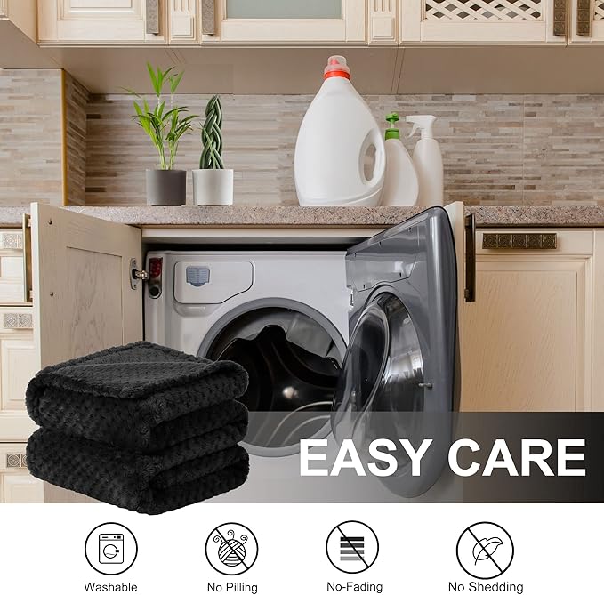 uxcell Flannel Fleece Blanket Bed Throw Blanket, Microfiber Warm Soft Blanket, Mesh Fuzzy Plush 330GSM Decorative Lightweight Blanket 50"x60", Black Blankets for Bed