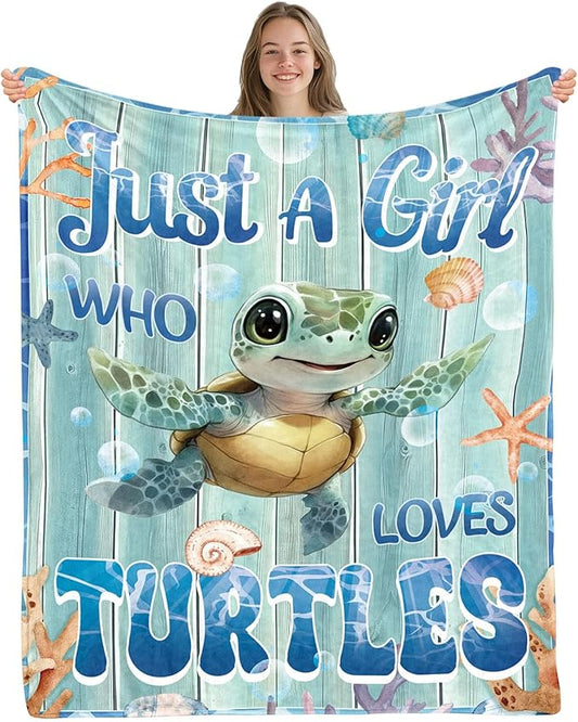 Sea Turtle Blanket 40"x50", Just A Girl Who Loves Sea Turtle Gifts for Women, Ideal Turtles Decor for Birthday Turtles Theme, Special Cute Blanket Gift