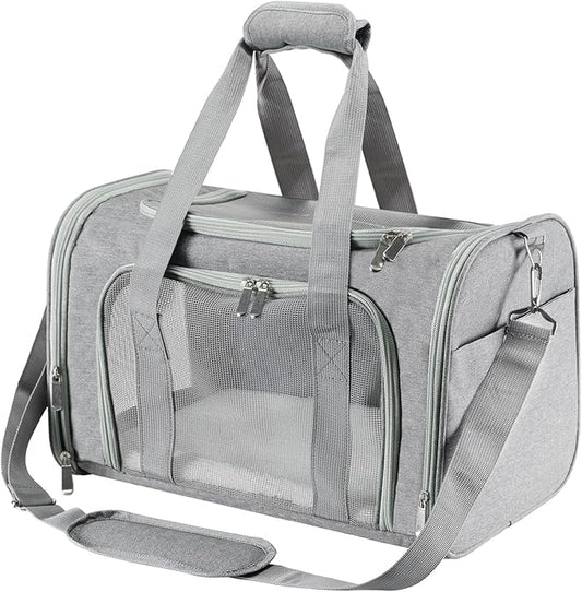 Travel in Style: Portable Pet Carrier for Small Pets up to 15 Lbs- Airline Approved, Collapsible & Comfortable cat/Puppy Soft Sided Bag (Dark Gray)