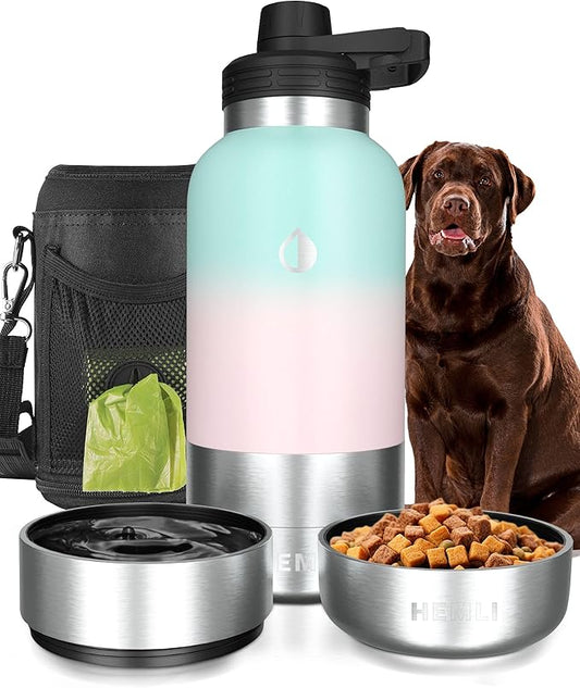32 oz. Portable Dog Water Bottle and Bowl - Dog Travel Accessories Kit for Walking and Hiking