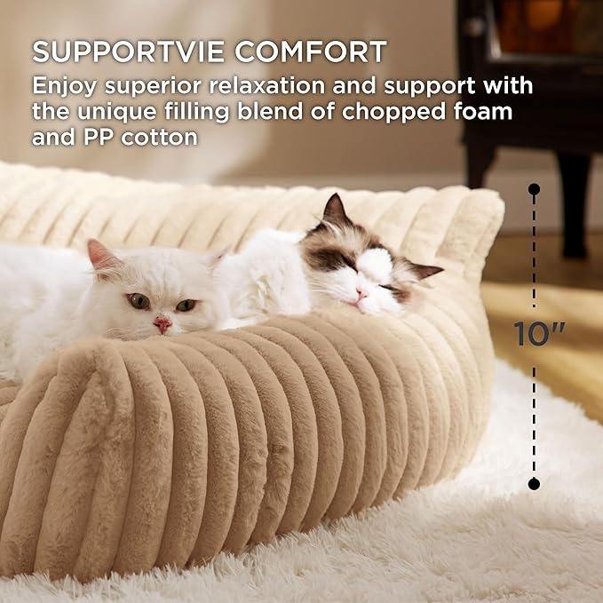 Bedsure Cute Dog Couch for Pets - Fluffy Dog Sofa with Premium Soft Corduroy Fleece, Pet Couch Bed with Washable Cover, Supportive Pet Sofa Bed for Medium Large Dogs, 36inch, Tuscan Beige